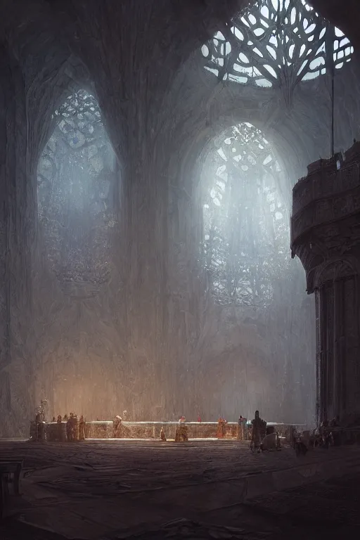 Image similar to inside king arthur castle, intricate, elegant, volumetric lighting, digital painting, highly detailed, artstation, sharp focus, illustration, concept art, ruan jia, steve mccurry