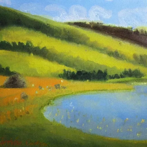 Image similar to professional landscape painting of the czech countryside