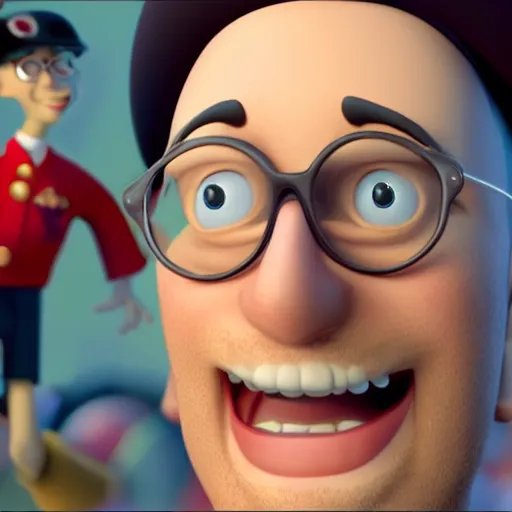 Prompt: A Still of Nostalgia Critic Doug Walker in an animated Disney Pixar movie, dynamic pose, promotional render, 35mm f2.8, 4k, artstation, PBR materials, Pixar renderman render