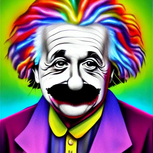 Prompt: UHD photorealistic Albert Einstein dressed as a clown with accurate clown makeup, trending on artstation, in the style of tonalism