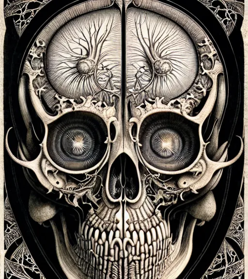 Image similar to art forms of nature by ernst haeckel, memento mori by arthur rackham, ornate antique porcelain beautiful skull mask, ultrasharp, photorealistic, hyperdetailed, octane render, polished, art nouveau, neo - gothic, gothic, intricate ornamental organic filigree, art nouveau botanicals, art forms of nature by ernst haeckel, horizontal symmetry, symbolist, visionary