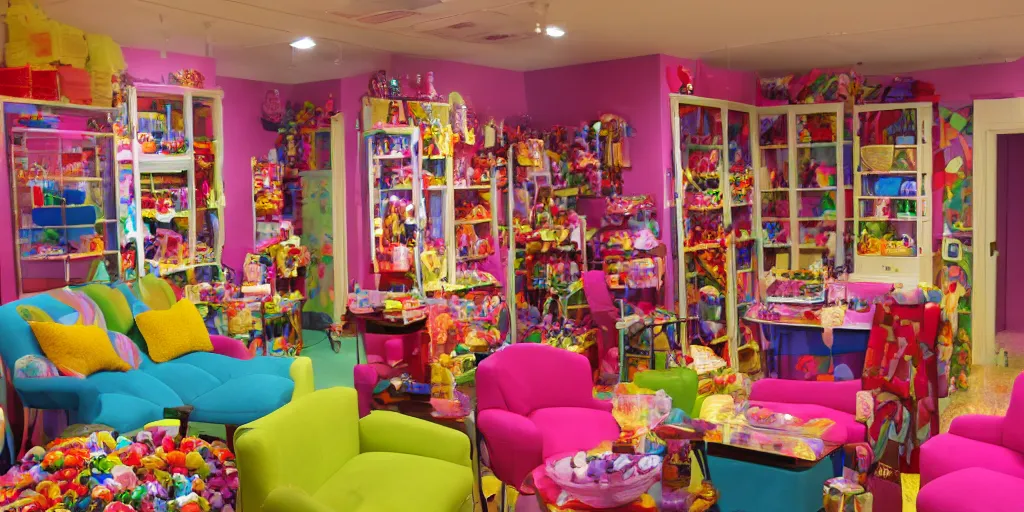 Image similar to a colorful theater dressing room made of candy