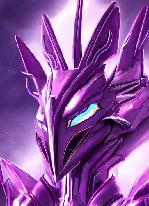 Prompt: cinematic goddess close shot, cosmic sized beautiful stunning elegant hot giant robot mecha female dragon, sharp sleek cyborg dragon head, sharp metal ears, purple eyes, smooth fuschia skin, smooth silver armor, floating in space, epic proportions, epic scale, macro furry, furry art, dragon art, goddess art, giantess art, warframe fanart, furaffinity, octane