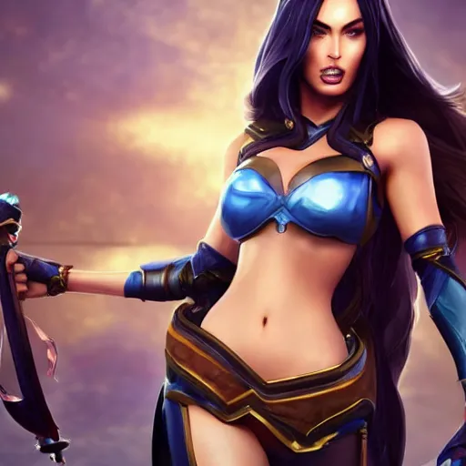 Prompt: Megan Fox as a character in the game League of Legends, with a background based on the game League of Legends, detailed face, 3d render, octane render, iRay, ray tracing, realistic, highly detailed, trending on artstation, 4k, cgsociety, unreal engine 5, redshift render, blender cycles, behance, cg