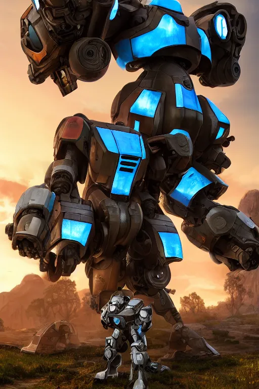 Image similar to mechwarrior 5 : mercenaries mech megaman transformer robot boss tank engine game octane render, 4 k, hd 2 0 2 2 3 d cgi rtx hdr style chrome reflexion glow fanart, global illumination ray tracing hdr fanart arstation by ian pesty by jesper ejsing pixar and disney unreal zbrush central hardmesh