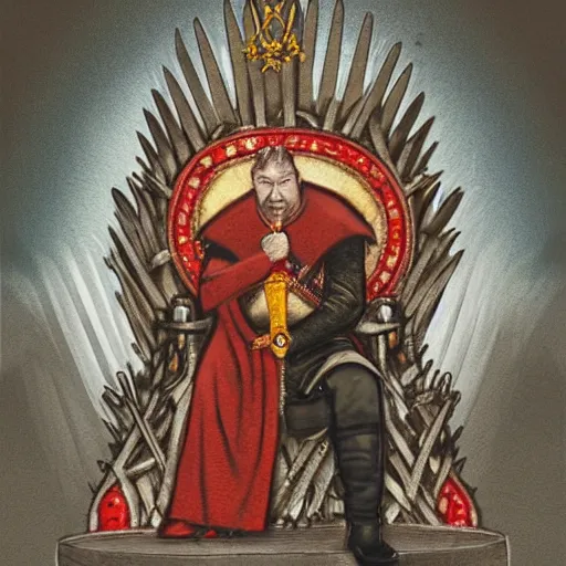 Prompt: george floyd depicted as king sitting on the iron throne, game of thrones