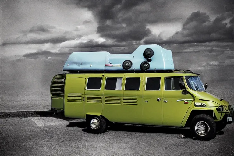 Prompt: futuristic concept citroen h van volvo military, ektachrome photograph, volumetric lighting, f 8 aperture, cinematic eastman 5 3 8 4 film