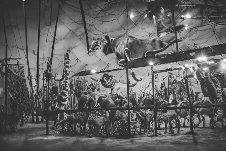 Image similar to photo of a Big Cat Circus, taken with Leica M11 and NOCTILUX 50mm F4.0, Paradium Platinum printed on paper