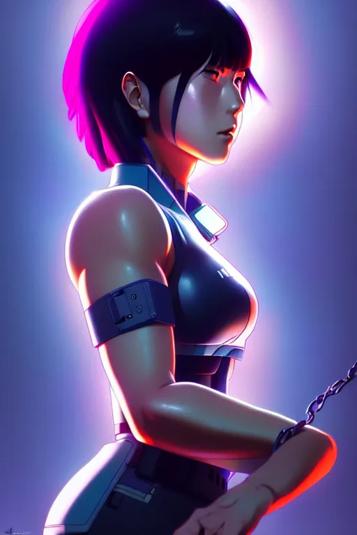 Image similar to a fullbody portrait of motoko kusanagi the major ghost in the shell connected to a supercomputer, stand alone complex, under repairs, maintenance by ilya kuvshinov, rossdraws, artgerm, sola digital arts, anti aliasing, raytracing