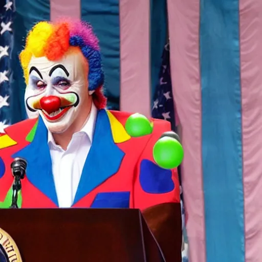 Image similar to president clown giving a speech