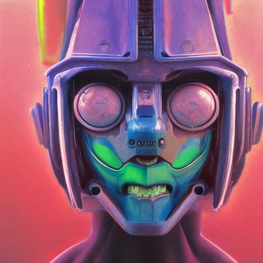 Prompt: complimentary color portrait of technical masked neon diesel punk cyborg, 3 d anime, award - winning realistic sci - fi concept art by beksinski, picasso masterpiece, complimentary colors, james gilleard, bruegel, greg rutkowski, alphonse mucha, and yoshitaka amano