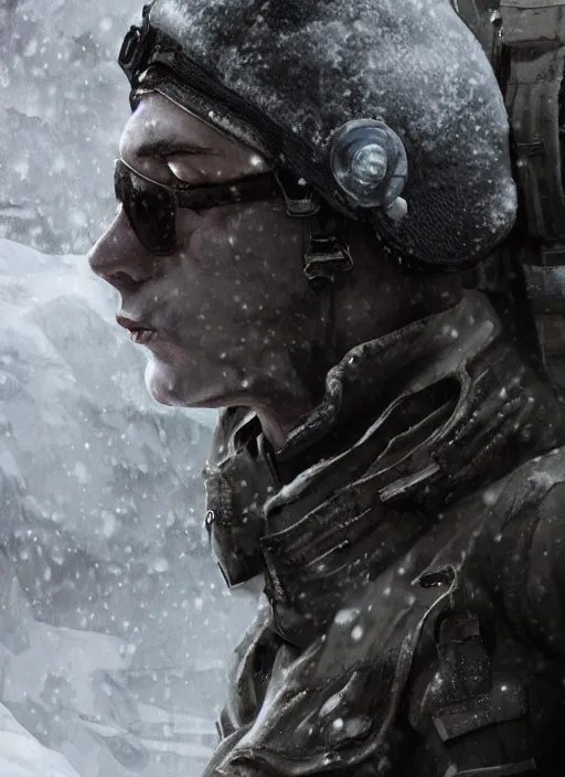 Prompt: the Cold War soldier, snow, ultra realist and ultra intricate detailed, sensual gloomy style, volumetric lighting, artstation, unreal render, depth of field