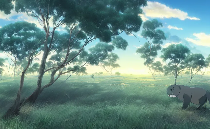 Image similar to the diverse wildlife in Australia, anime scenery by Makoto Shinkai, digital art, 4k