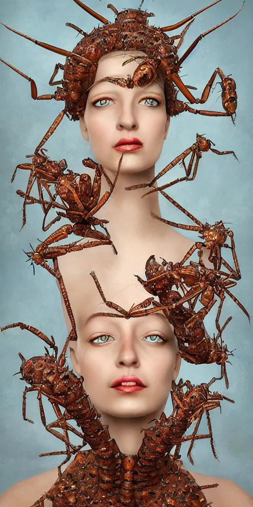 Image similar to A detailed painted portrait of a giant ant queen, trending on artstation by Peter Kemp and Monia Merlo