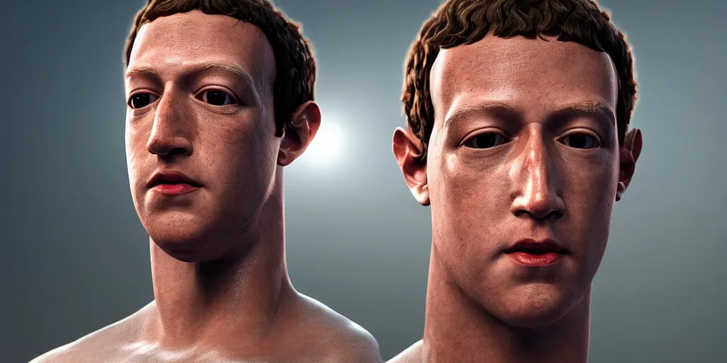 Image similar to professional photograph of a muscular mark zuckerberg as julius caesar, gleaming skin, glowing, sparkling, hyper realistic, digital painting, rendered in unreal 5, octane render, artstation, ambient lighting