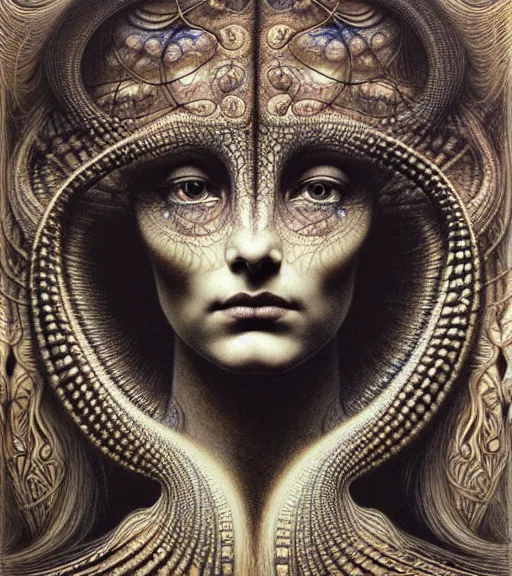 Image similar to detailed realistic beautiful bast goddess face portrait by jean delville, gustave dore, iris van herpen and marco mazzoni, art forms of nature by ernst haeckel, art nouveau, symbolist, visionary, gothic, neo - gothic, pre - raphaelite, fractal lace, intricate alien botanicals, ai biodiversity, surreality, hyperdetailed ultrasharp octane render