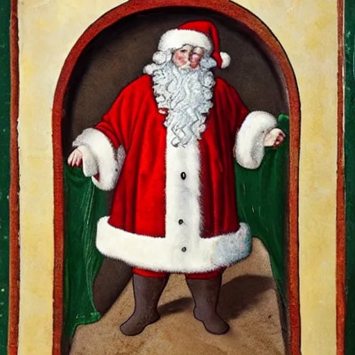 Image similar to medieval european art of santa claus,