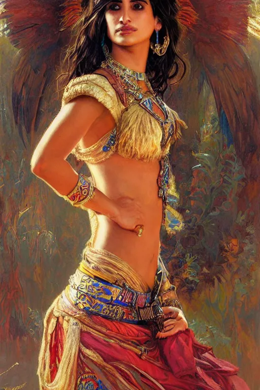 Image similar to young Penelope Cruz portrait, Aztec fantasy, elegant, intricate, by Stanley Artgerm Lau, greg rutkowski, thomas kindkade, alphonse mucha, loish, norman Rockwell