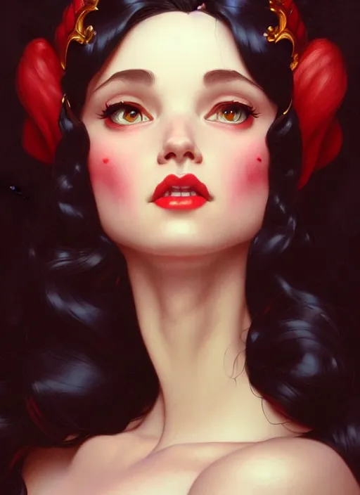 Image similar to portrait of disney snow white, intricate, elegant, highly detailed, my rendition, digital painting, artstation, concept art, smooth, sharp focus, illustration, art by artgerm and greg rutkowski and alphonse mucha and uang guangjian and gil elvgren and sachin teng, symmetry!!