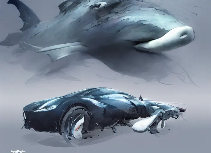 Image similar to beautiful concept design of a car that looks almost like a fish, a shark or a whale. car design by cory loftis, fenghua zhong, ryohei hase, ismail inceoglu, ruan jia, henrik fisker, bruce kaiser, scott robertson, dmitry mazurkevich, doruk erdem, and jon sibal. volumetric light