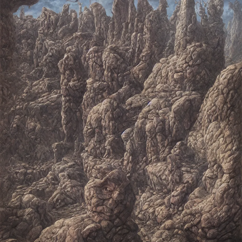 Prompt: oil painting of donald trump shackled to a giant stone letter q, painted by dan seagrave, wayne barlowe and zdzisław beksinski, front and center, intricate detail