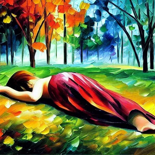 Image similar to “girl lying by a grave, style of Leonid afremov”