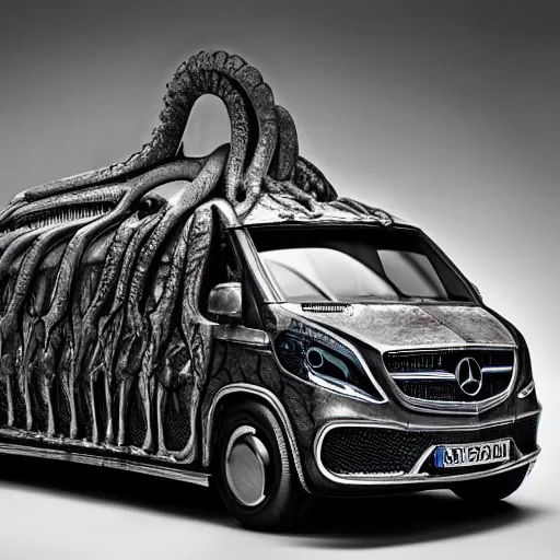 Image similar to A mercedes benz designed by Giger