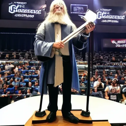 Image similar to gandalf winning an esports tournement,