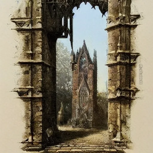 Prompt: (((((((Gothic revival castle gatehouse))))))) . muted colors. by Jean-Baptiste Monge !!!!!!!!!!!!!!!!!!!!!!!!!!!!!!!!!!!!!!!! ((((((((((((((((((gauche sketch))))))))))))))))))