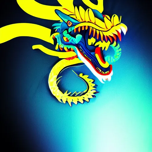 Prompt: illustration neon blue and yellow chinese dragon. trending on artstation