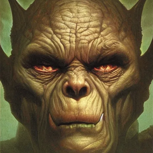 Image similar to an orc, portrait, by thomas cole and wayne barlowe,