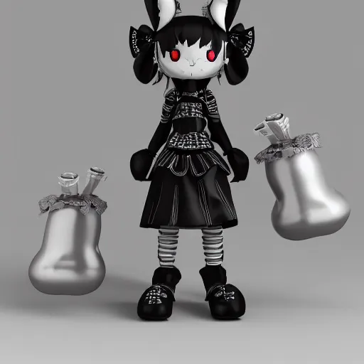 Prompt: cute fumo plush of a furry gothic maid robot, anime, vray