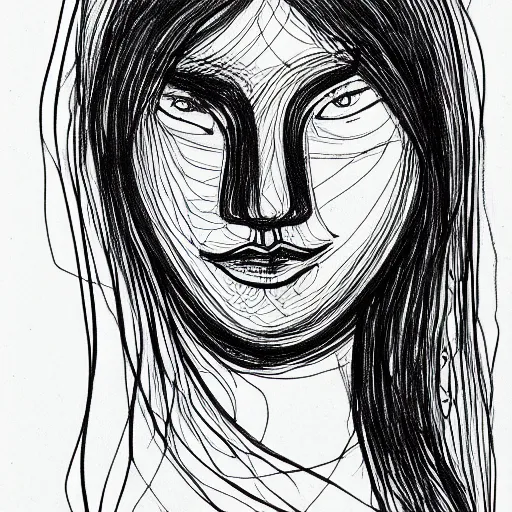 Prompt: minimal face woman hand drawn by one continuous line, art sketch