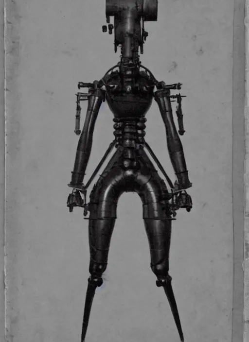 Image similar to 1 8 8 5 photo of a steampowered riveted glados from portal 2, daguerrotype, high quality