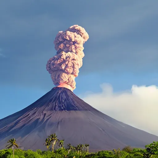 Image similar to ”volcano erupting in tropical island”