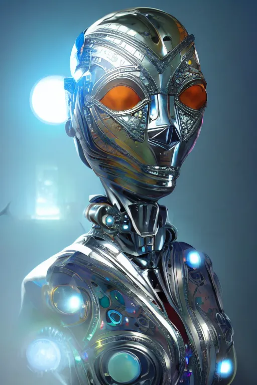 Image similar to solarpunk cyborg queen fantasy art mask robot ninja stylized digital illustration sharp focus, elegant intricate digital painting artstation concept art global illumination ray tracing advanced technology chaykin howard and campionpascale and cooke darwyn and davis jack