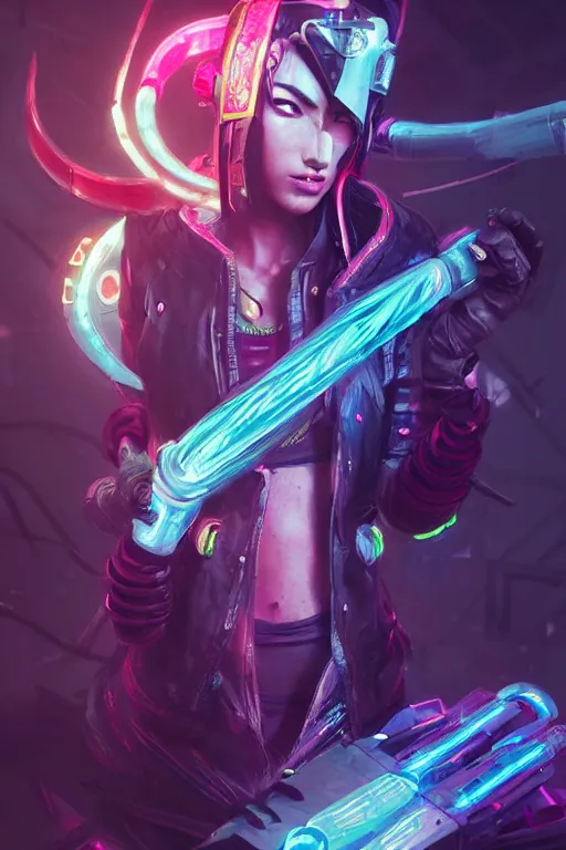 Image similar to akali from league of legends, cyberpunk futuristic neon. decorated with traditional japanese ornaments by ismail inceoglu dragan bibin hans thoma greg rutkowski alexandros pyromallis nekro rene maritte illustrated, perfect face, fine details, realistic shaded, fine - face, pretty face, masterpiece