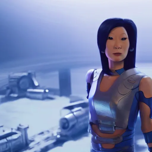 Image similar to film still of amy wong from futurama in a live action sci fi movie, 4 k, high quality