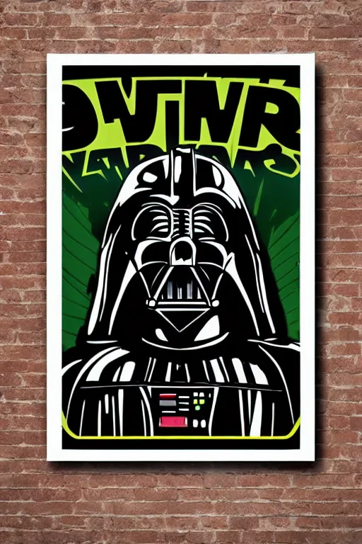 Prompt: retro cannabis with darth vader poster