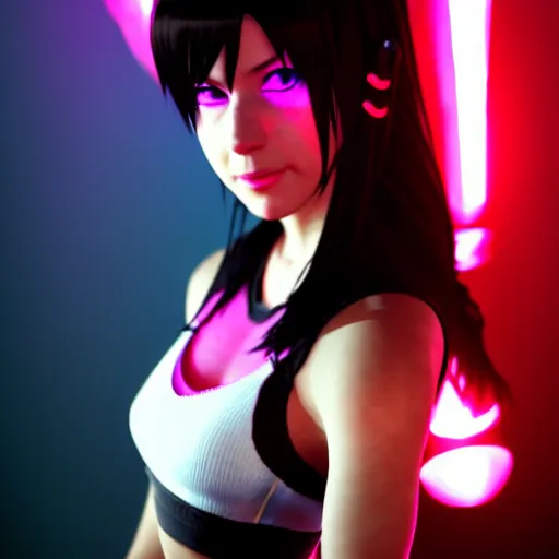 Prompt: tifa lockhart synthwave style volumetric lighting