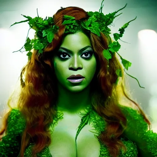 Prompt: stunning awe inspiring beyonce as poison ivy, movie still 8 k hdr atmospheric lighting