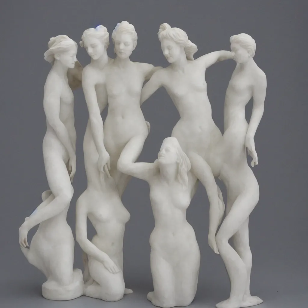 Prompt: Over lapping women white marble sculpture