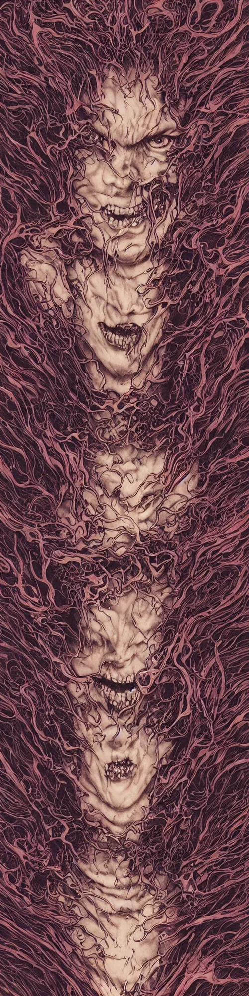 Image similar to closeup of face melting, vampire, by yoichi hatakenaka, masamune shirow, josan gonzales and dan mumford, ayami kojima, takato yamamoto, barclay shaw