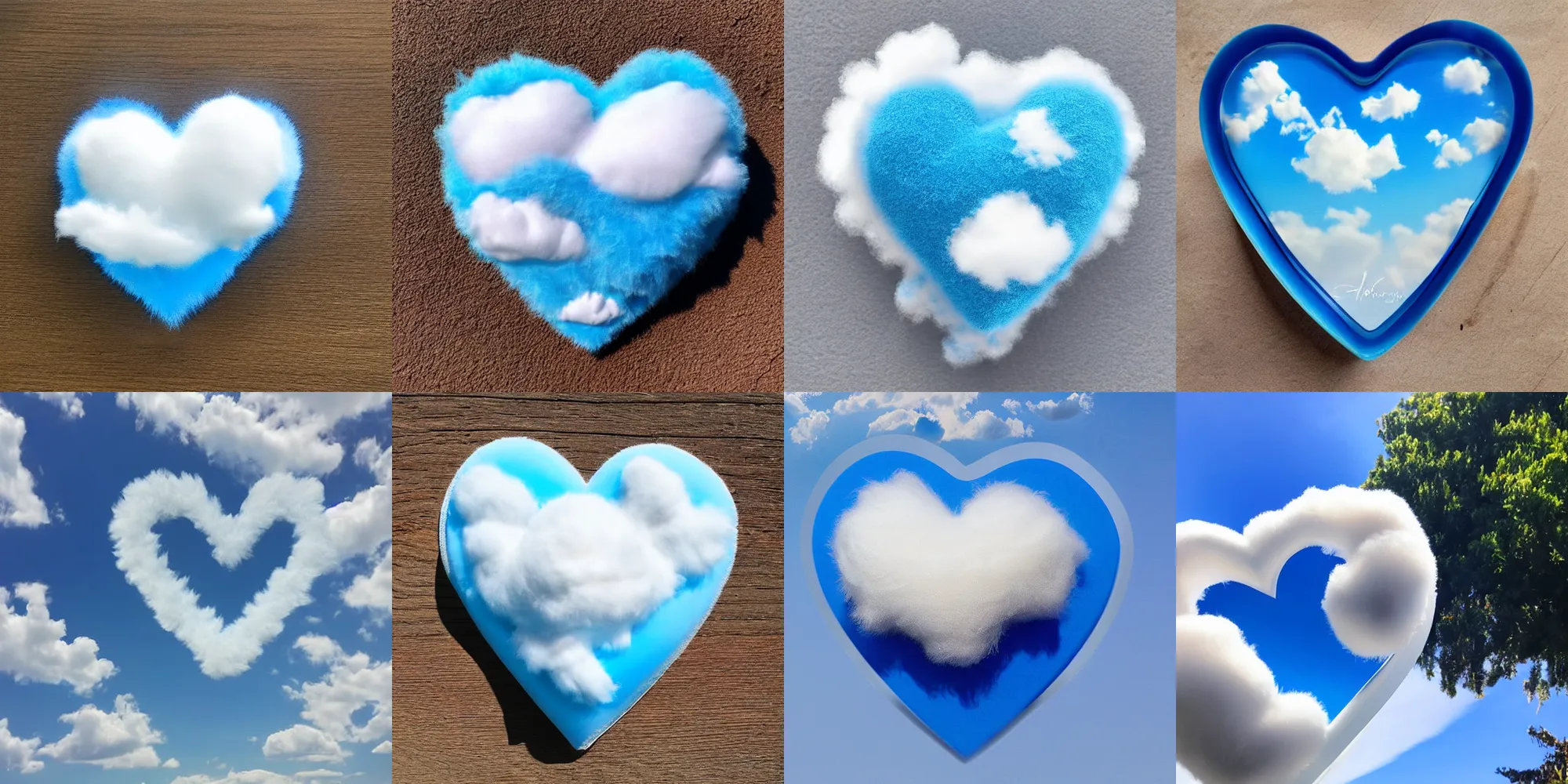 Prompt: beautiful fluffy cloud in shape of heart on blue clear sky, detailed, 1 0 0 mm, sunny day, hyper realism, photo, realistic, soft feather, volume light, sss, view up