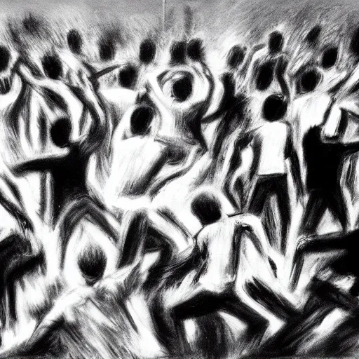 Image similar to A moshpit, b&w, charcoal, by Robert Longo