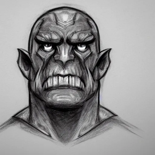 Prompt: courtroom sketch of an orc on trial