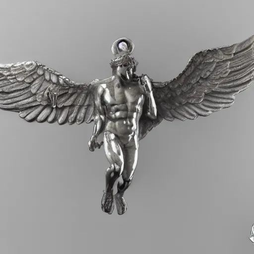 Prompt: a silver medallion of icarus in flight