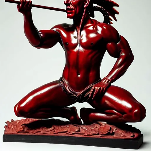 Prompt: museum van damm doing splits portrait statue monument made from porcelain brush face hand painted with iron red dragons full - length very very detailed intricate symmetrical well proportioned