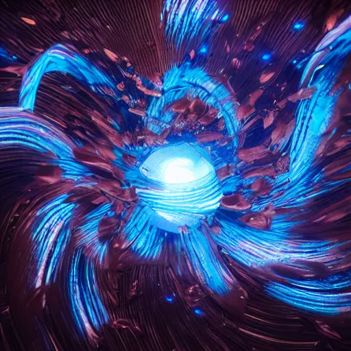 Image similar to a swirling vortex of blue plasma energy dramatic lighting, hdr, hyper realistic, octane, unreal, blender, raytracing, trending on artstation