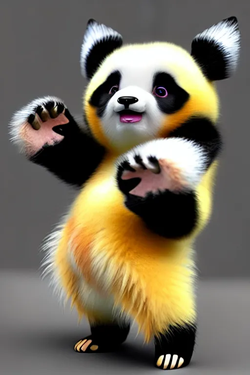 Image similar to high quality 3 d render hyperrealist very cute multicolor stripped fluffy! panda phoenix hybrid with wings!!!, highly detailed, vray smooth, in the style of detective pikachu, hannah yata charlie immer, dramatic blue light, low angle, uhd 8 k, sharp focus